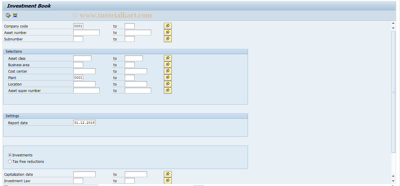 SAP TCode J1GAM_AIB0 - Investment Book