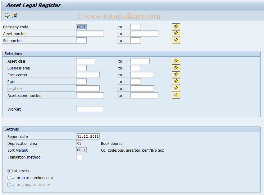 SAP TCode J1GAM_LA - Asset Legal Register