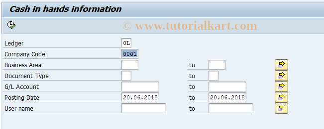 SAP TCode J1GCHL - Cash in hands information