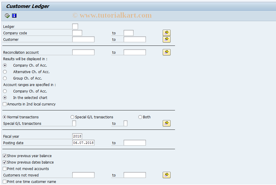 SAP TCode J1GCL - Customer Ledger