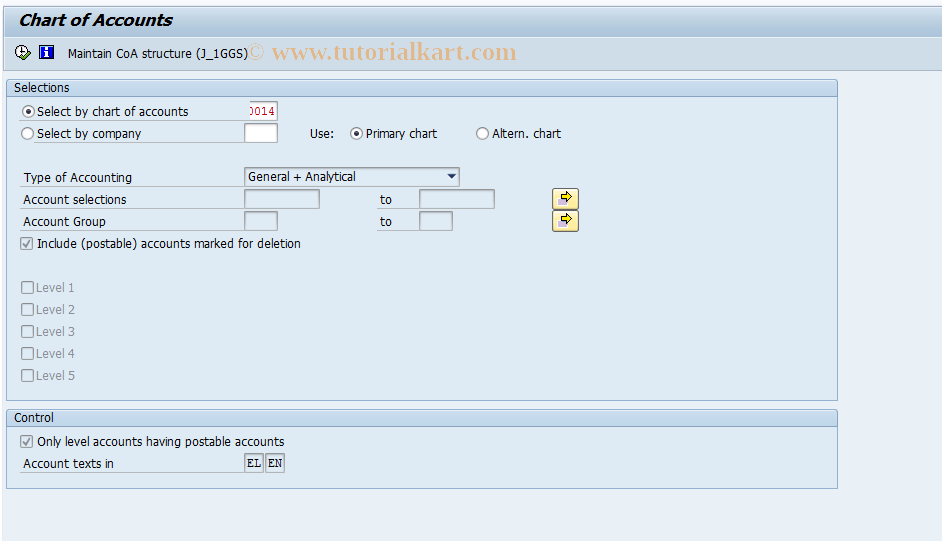 SAP TCode J1GCOA - Chart of Accounts