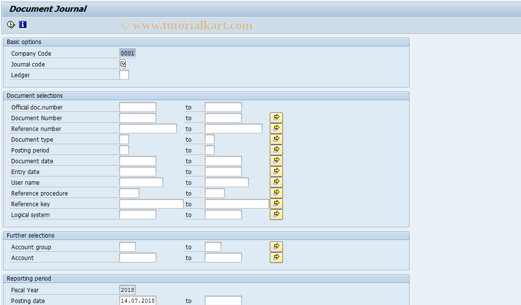 SAP TCode J1GJR0 - Document journal