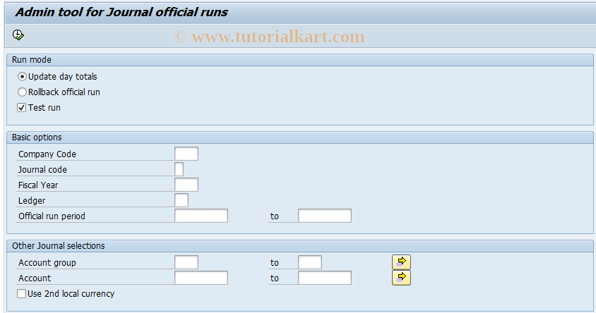 SAP TCode J1GJRA - Admin tool for Journal official runs