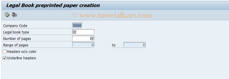 SAP TCode J1GLBPP2 - Creation of leg.book prepr.headers