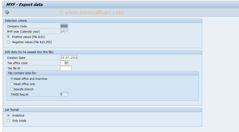 SAP TCode J1GQ - Export MYF data