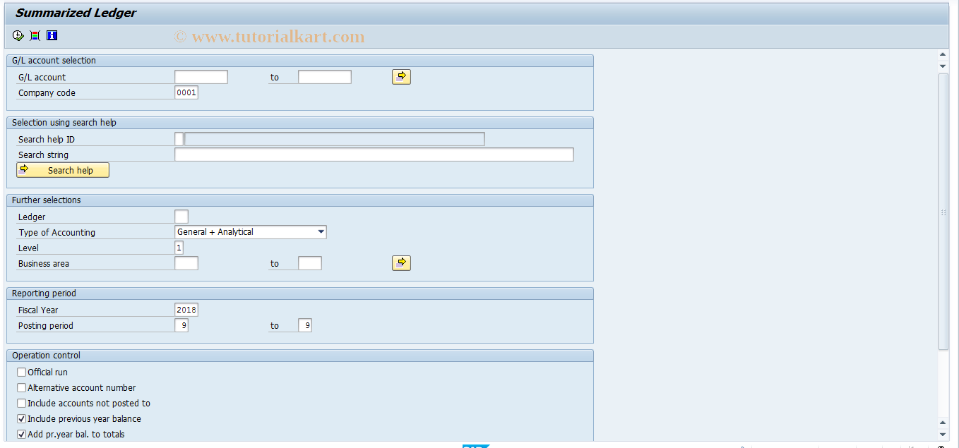 SAP TCode J1GSL0 - Summarized Ledger