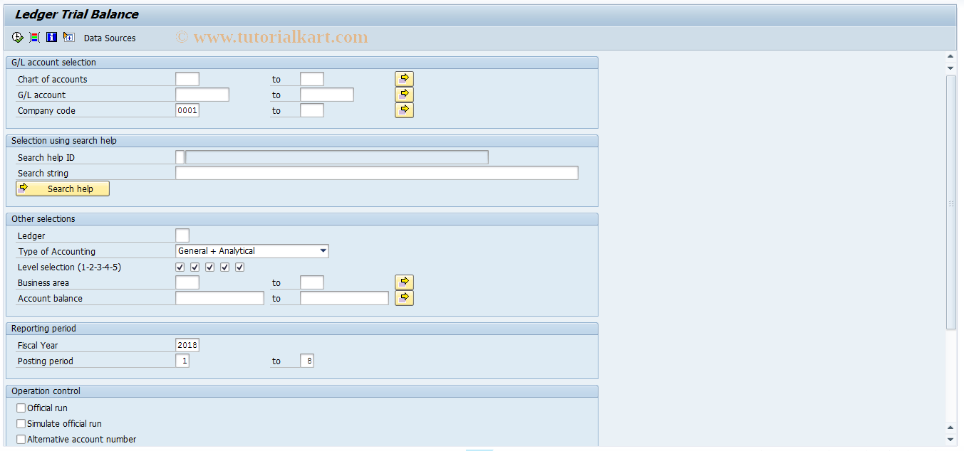 SAP TCode J1GTBG - Ledger Trial Balance