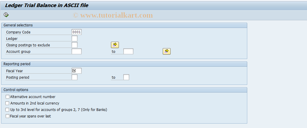 SAP TCode J1GTBGF - Trial Balance to ASCII file