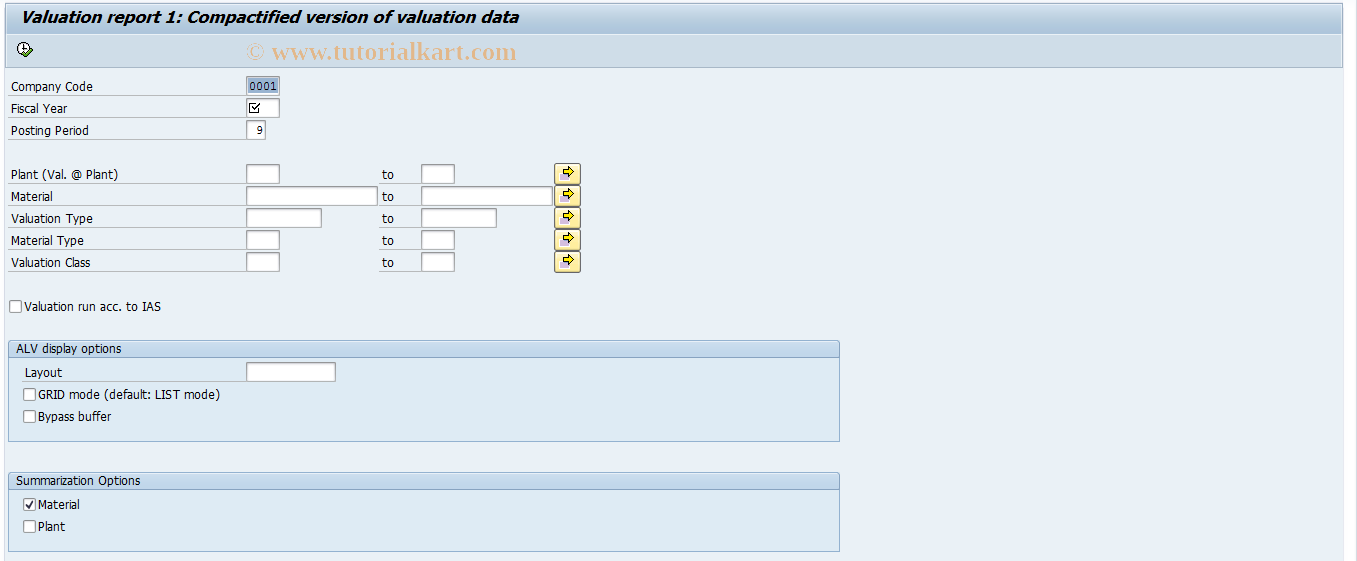 SAP TCode J1GVL_R1 - Sample Valuation Report 1