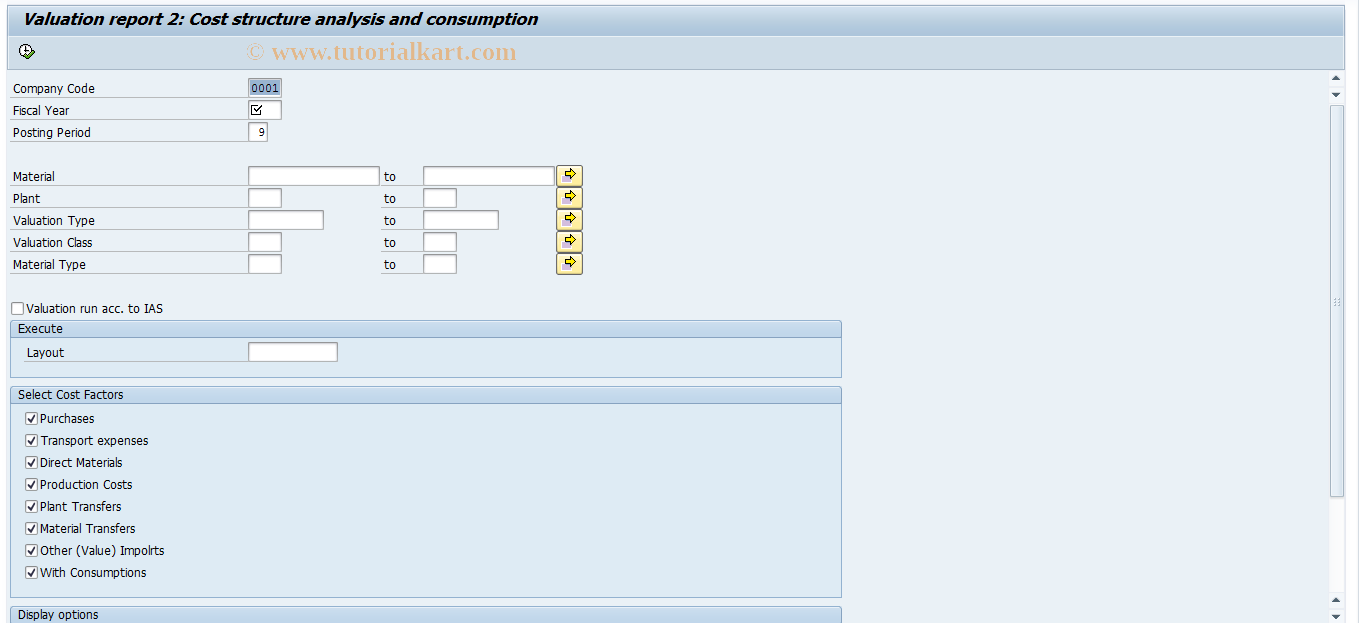 SAP TCode J1GVL_R2 - Sample Cost/Consumpt. Analys. Report