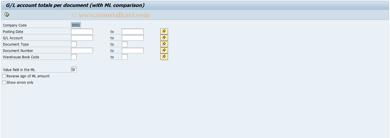 SAP TCode J1GVL_R3 - G/L ACOUNT TOTALS PER DOCUMENT