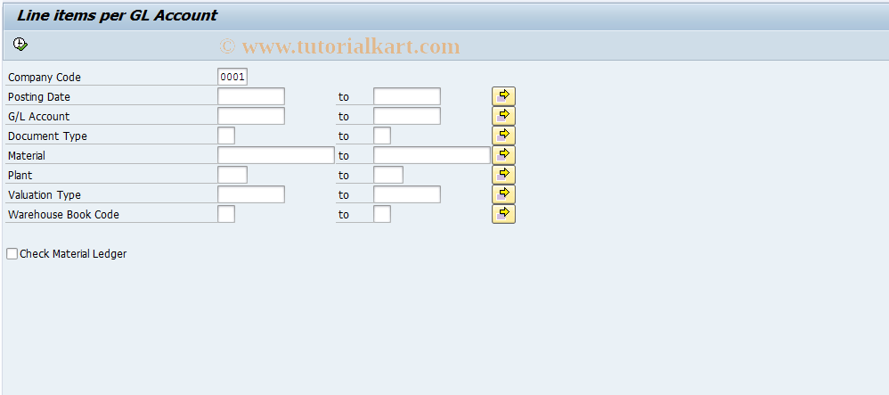 SAP TCode J1GVL_RE1 - Line items per GL Account