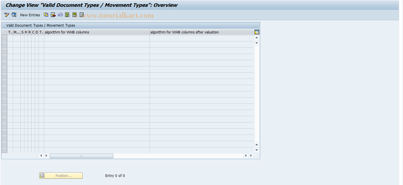 SAP TCode J1GVL_S05 - Valid document types, movement types