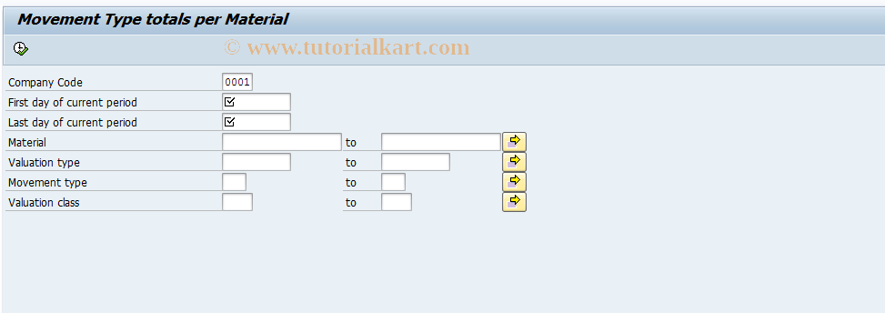 SAP TCode J1GVL_T02 - Material moement totals in period