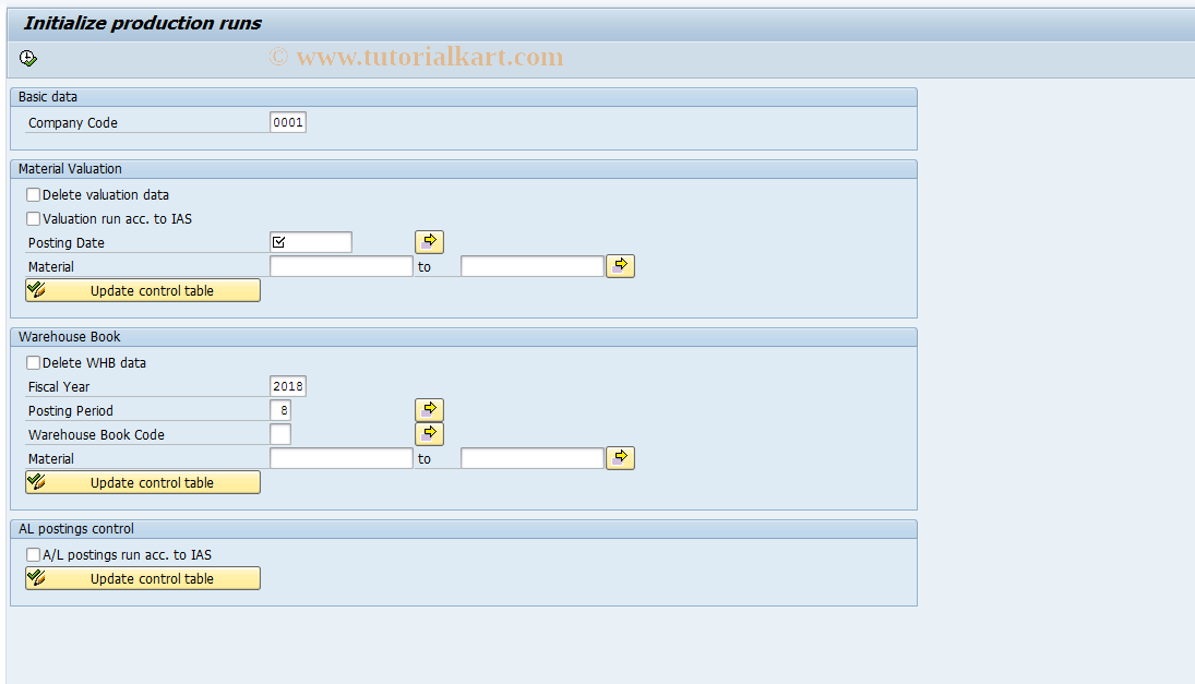 SAP TCode J1GVL_T03 - Initilize production run