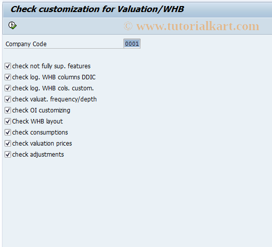 SAP TCode J1GVL_T08 - check customizing for valuation/WHB