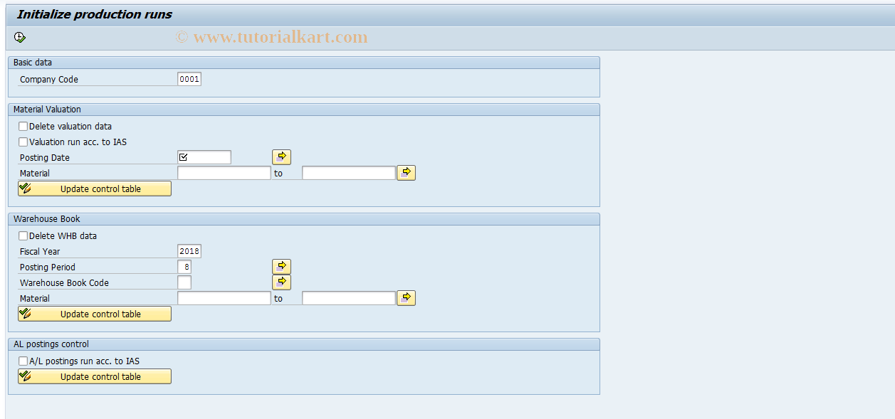 SAP TCode J1GVL_T11 - Initialize prod. run (new)