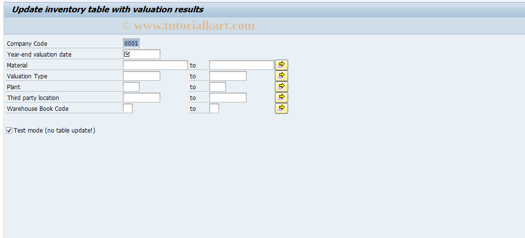 SAP TCode J1GVL_UPDINV - Update Inventory Book with Valuation