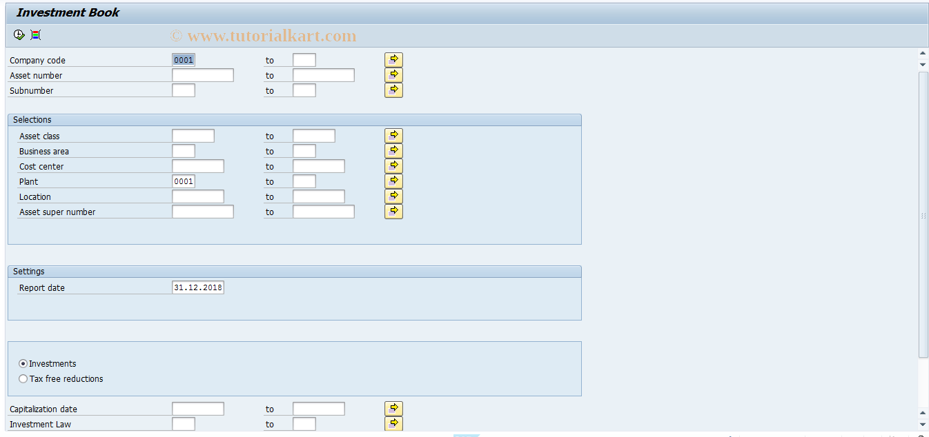 SAP TCode J1G_AMI - Investment Book