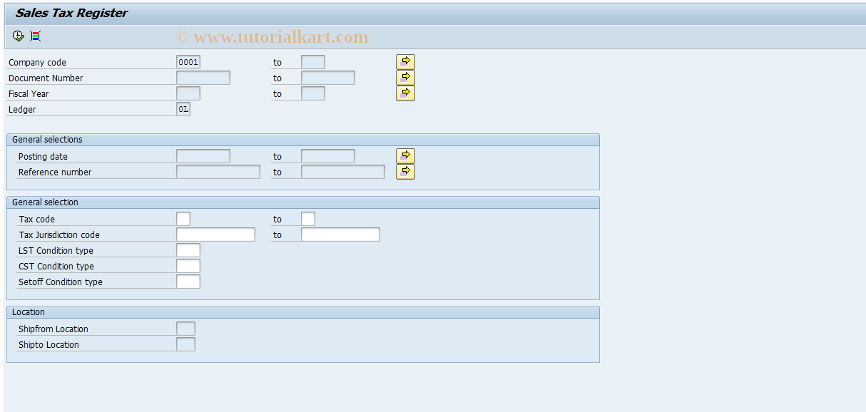 SAP TCode J1I2 - Sales Tax Register