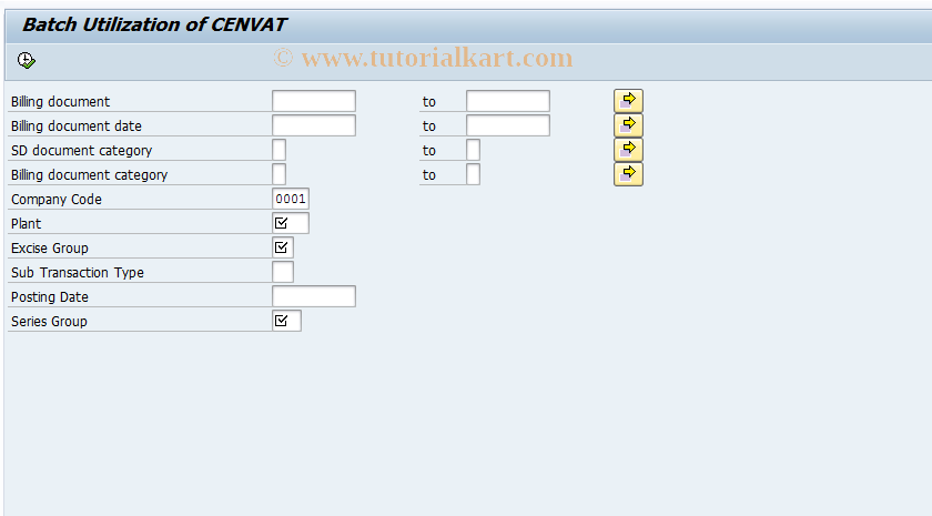 SAP TCode J1I3 - Modvat utilzation in batch