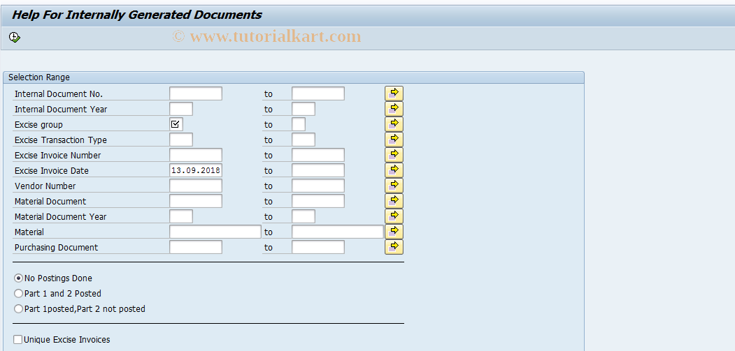 SAP TCode J1I7 - Query Excise invoices