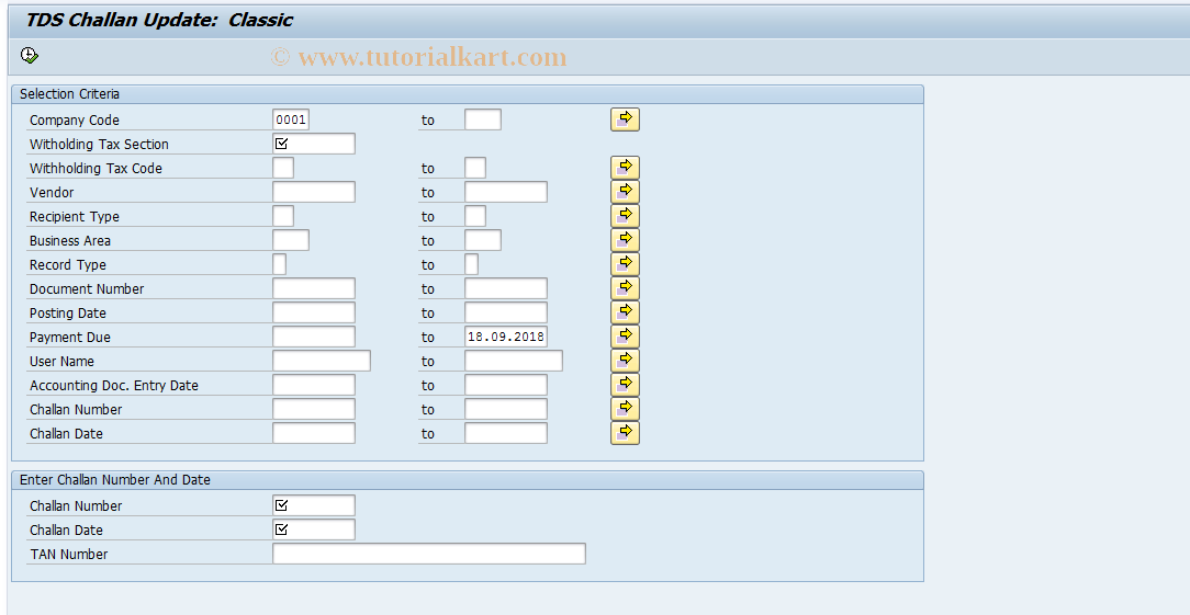 SAP TCode J1I8 - TDS Challan Update