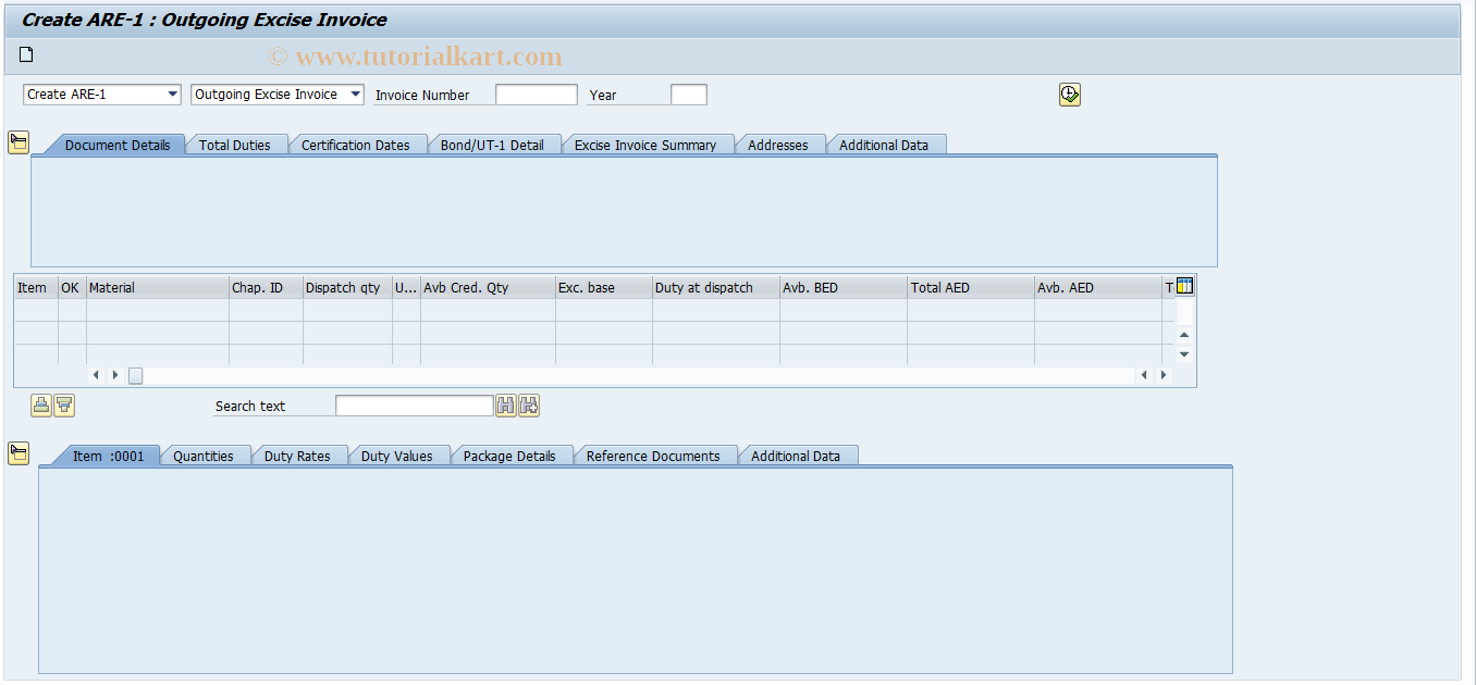 SAP TCode J1IA101 - Excise Bonding ARE-1 procedure