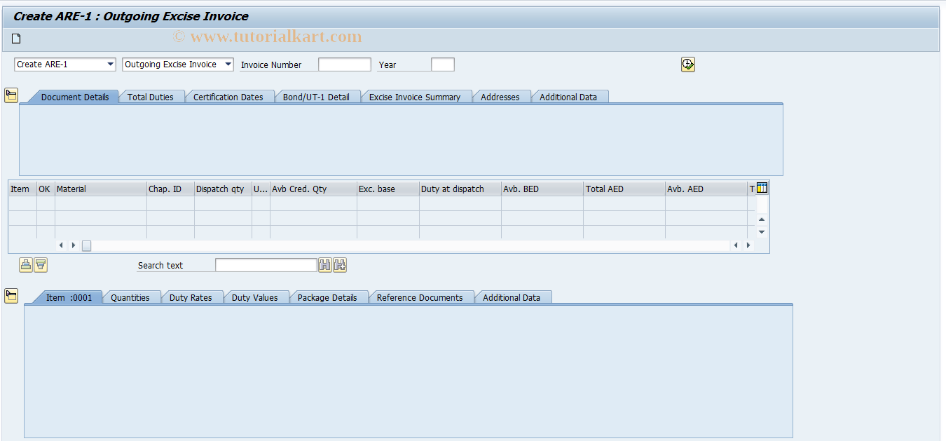 SAP TCode J1IA103 - Excise Bonding ARE-1 procedure