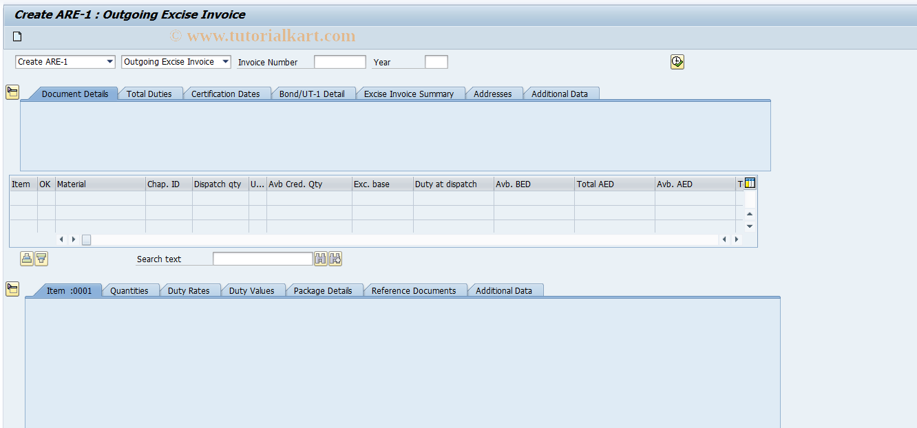 SAP TCode J1IA104 - Excise Bonding ARE-1 procedure