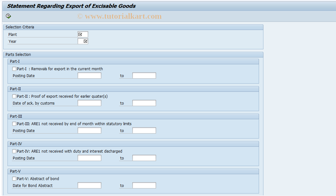 SAP TCode J1IANX19 - Export of Excisable Goods