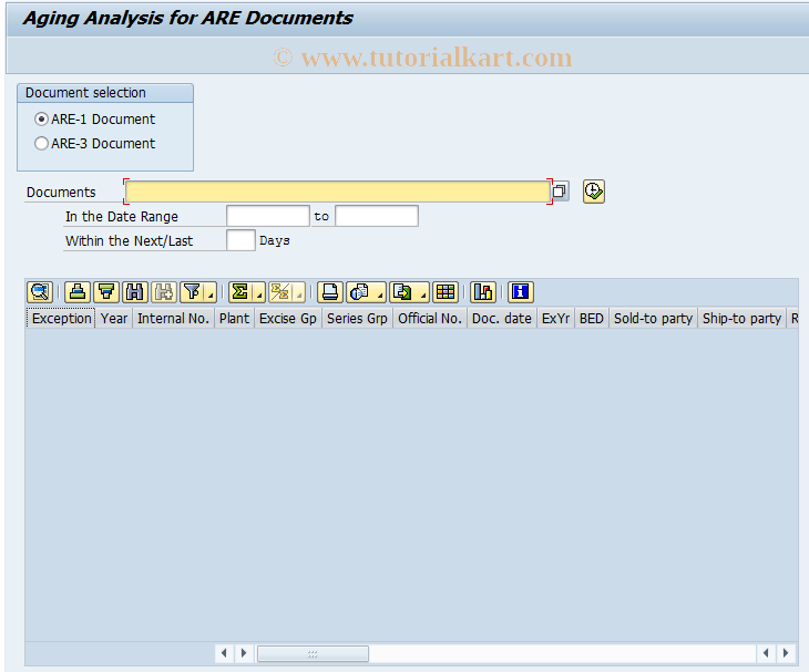 SAP TCode J1IARE_AGE - Aging Analysis for ARE Documents