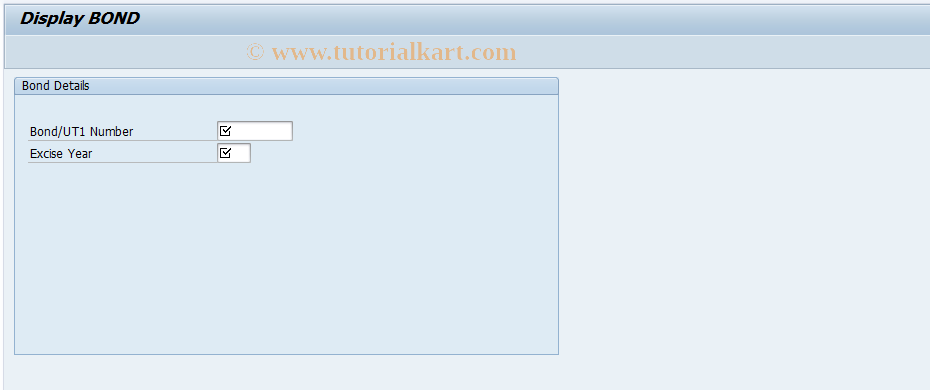 SAP TCode J1IBN03 - Display Excise Bond