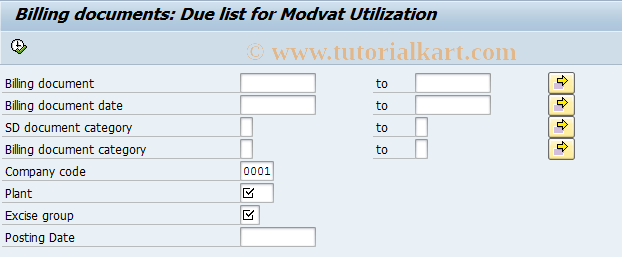 SAP TCode J1IDUELIST - Billing document due list for modvat