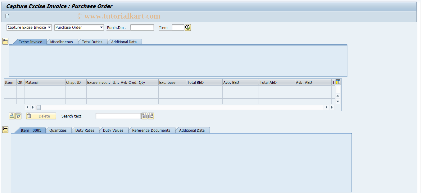 SAP TCode J1IEX - Incoming Excise Invoices