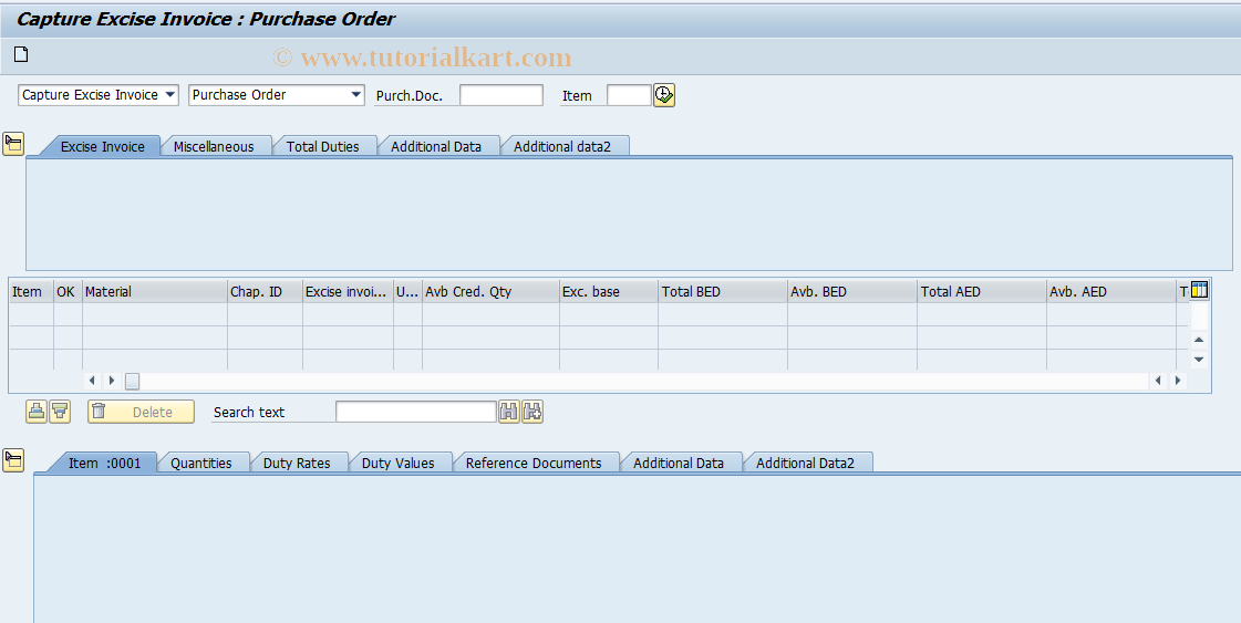 SAP TCode J1IEX_C - Capture Incoming Excise Invoices