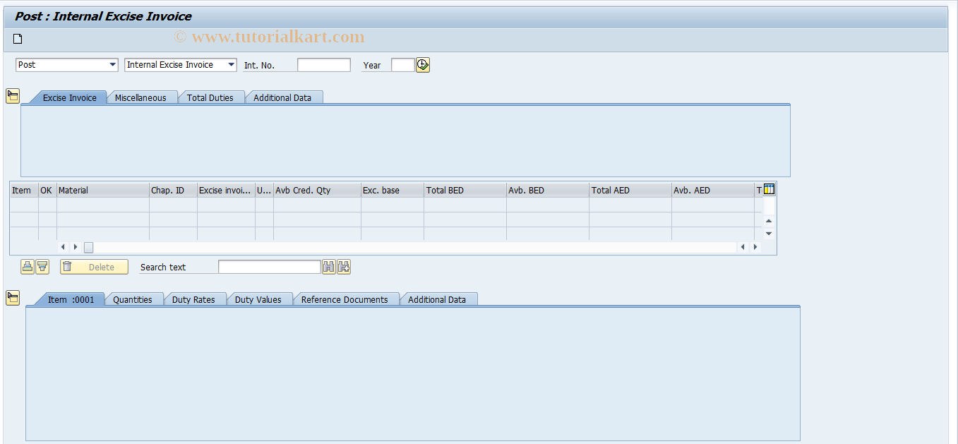 SAP TCode J1IEX_P - Post  Incoming Excise Invoices