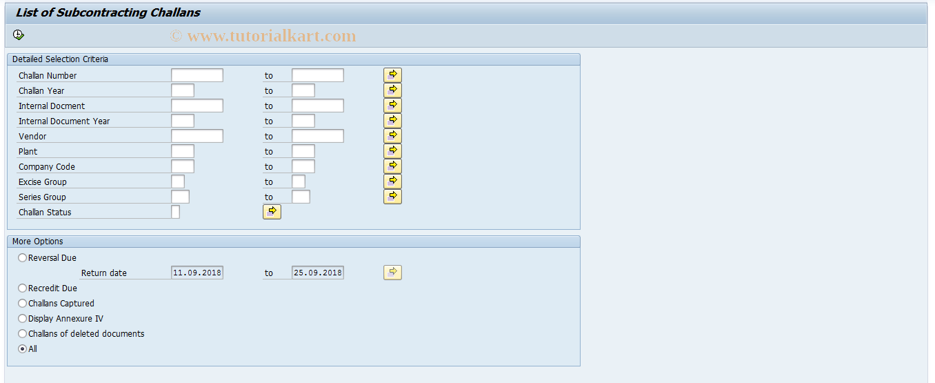 SAP TCode J1IFR - Subcontracting Challan Listing