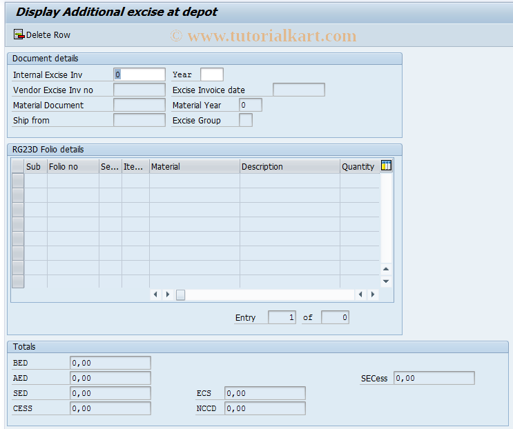SAP TCode J1IGAD - Additional Excise  at  Depot Display
