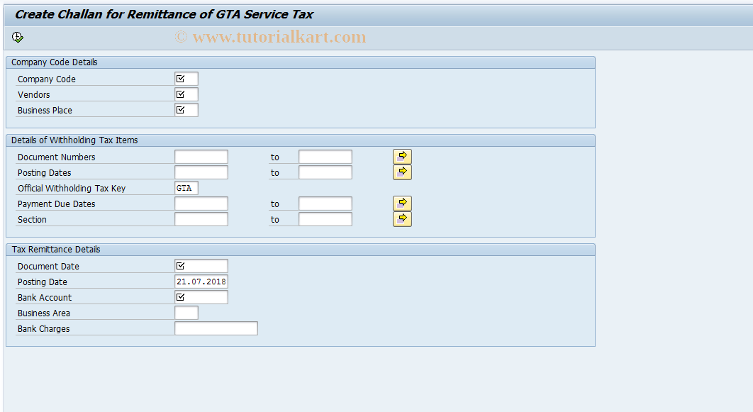 SAP TCode J1IGTACHLN - GTA Challan creation