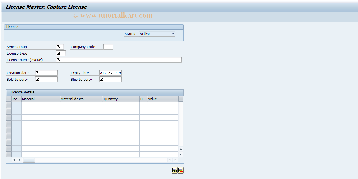 SAP TCode J1ILIC01 - License : Capture