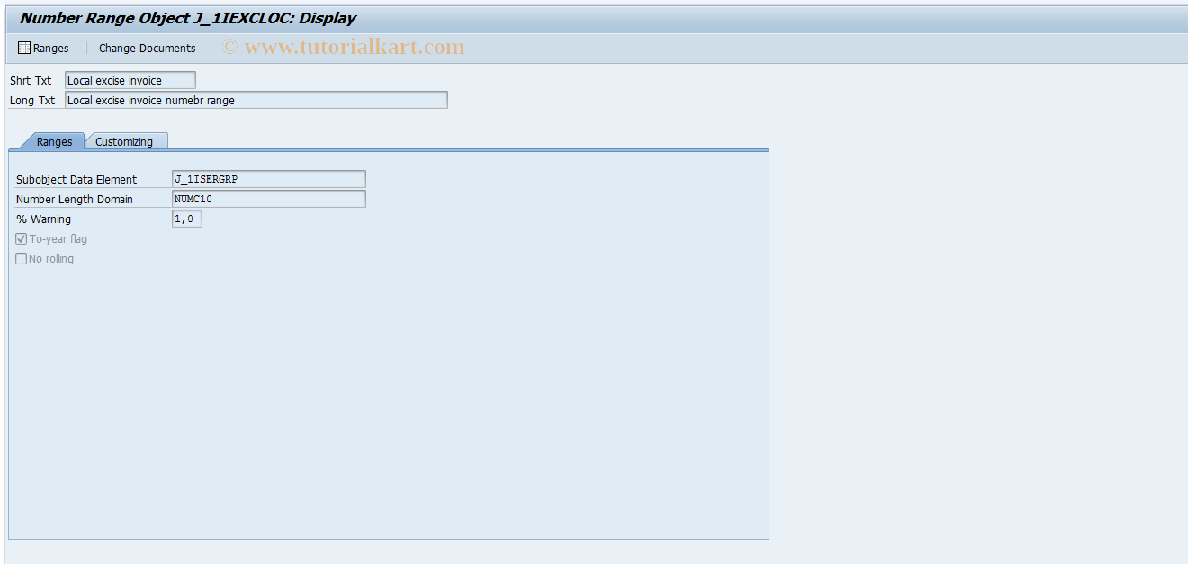 SAP TCode J1IM - Maintain Excise Number Range