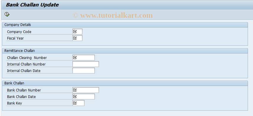 SAP TCode J1INBANK - Bank challan updation