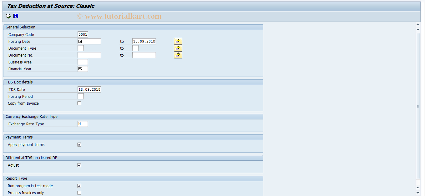 SAP TCode J1INC - Tax Deduction at Source: Classic