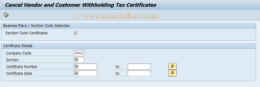 SAP TCode J1INCANC - Certificate Cancellation