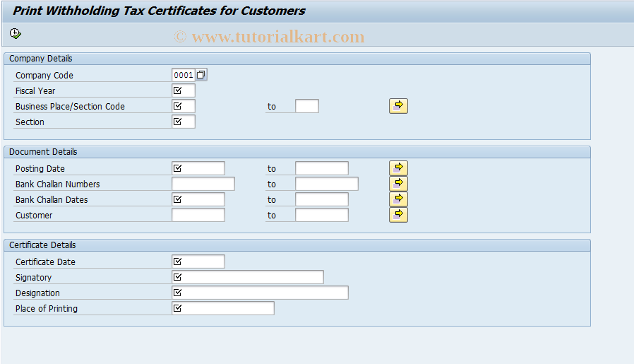 SAP TCode J1INCC - Print Customer WH Tax Certificates