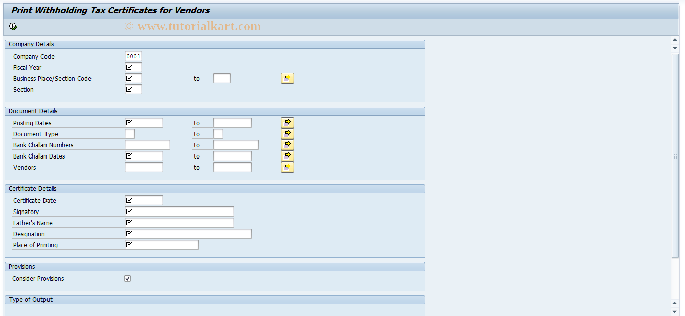 SAP TCode J1INCERT - Print Vendor WH Tax Certificates