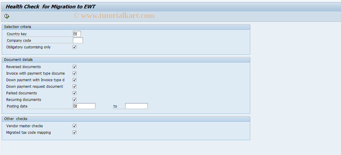 SAP TCode J1INHC - Health check for migration to EWT