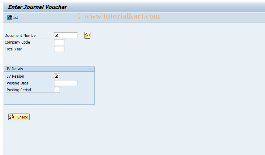 SAP TCode J1INJV - Enter Journal Voucher