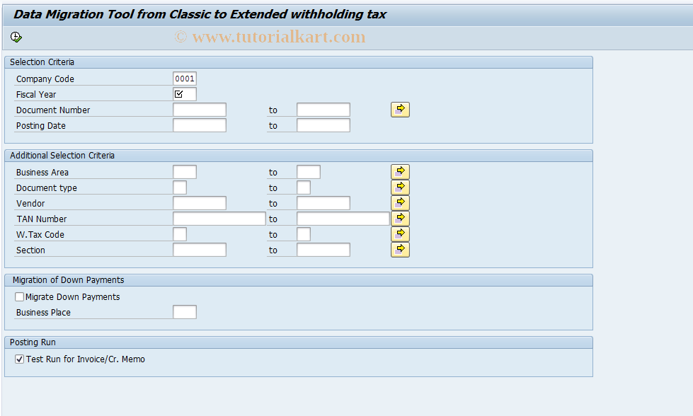 SAP TCode J1INMIG - Data Migration Tool to EWT